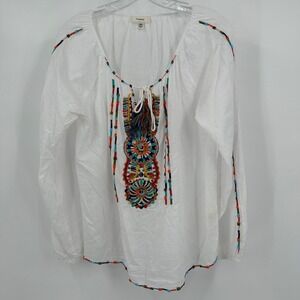 Womens Oversized Embroidered Peasant Top Size M Boho Festival‎ Artisan Beaded